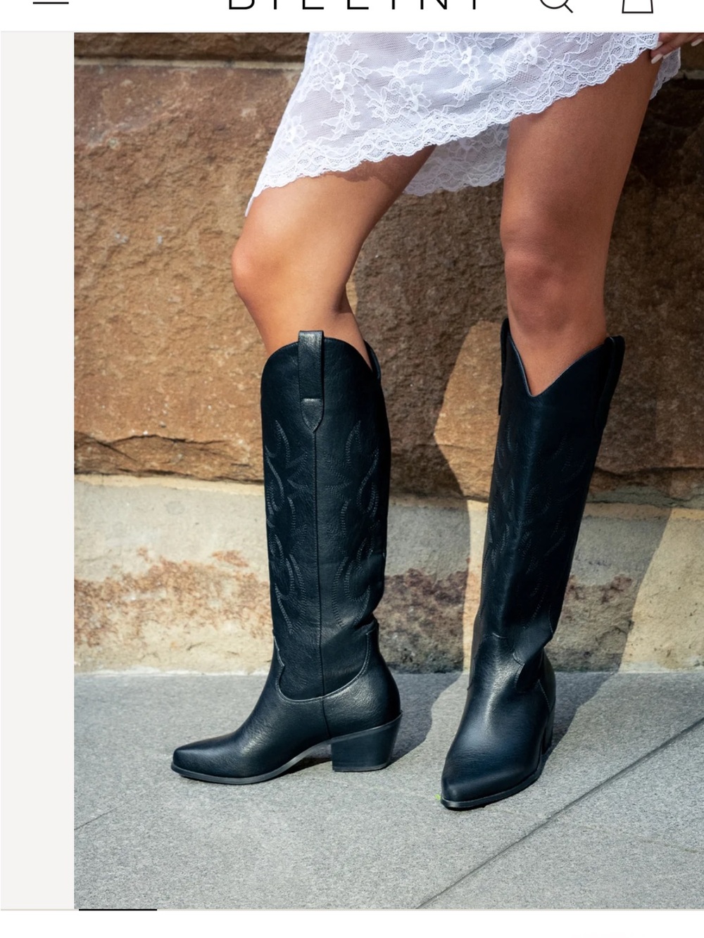 Billini Black Western Knee-High Heeled Boots Free People WIDE CALF
